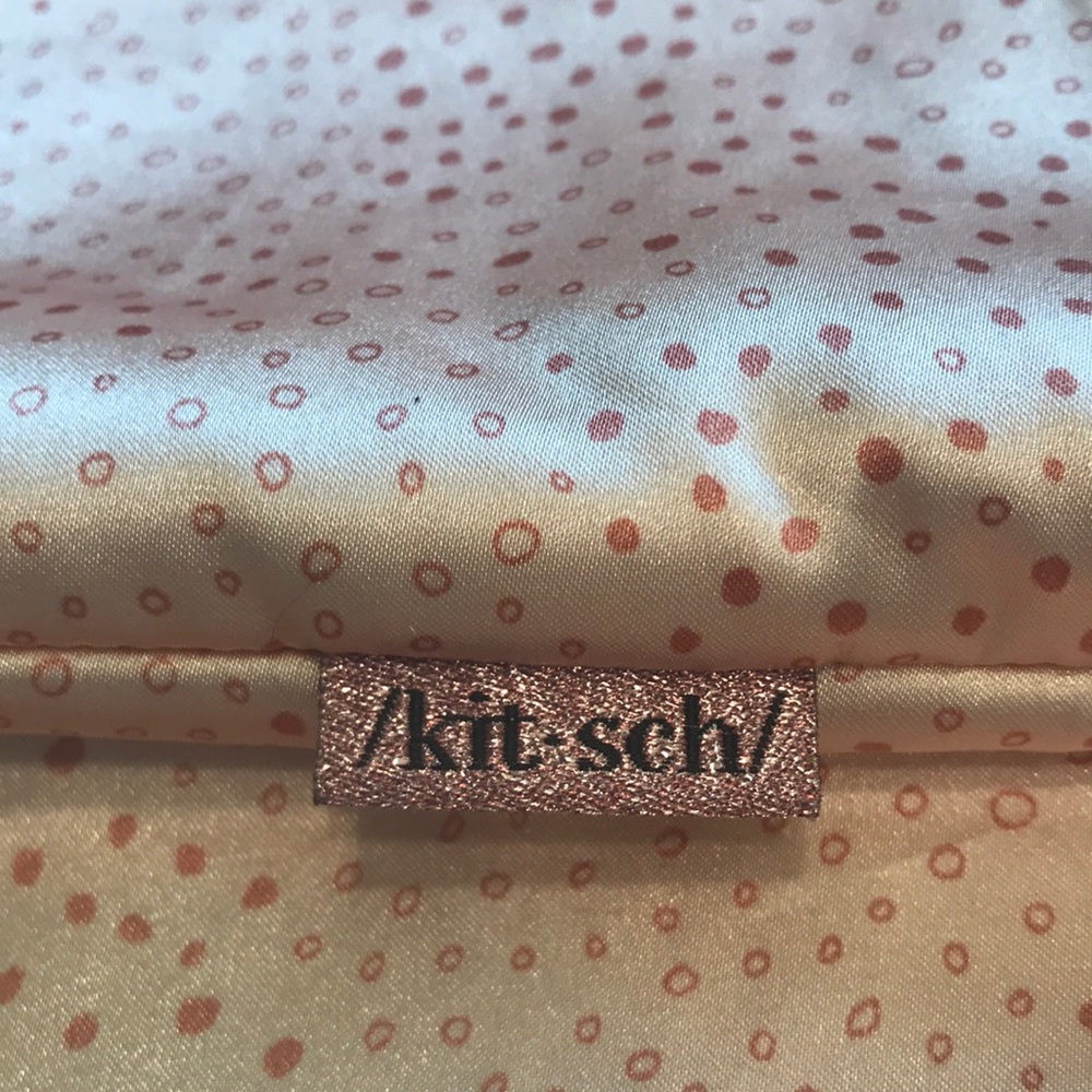 Kitsch Soft Satin polyester peach zippered pillow case in Microdot design EUC